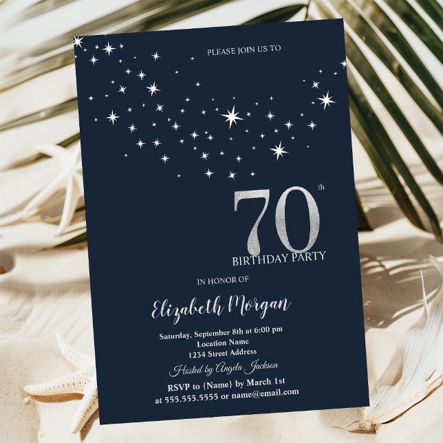 Convites Estrelas Brancas Simples Azuis Festa de Aniversári (Criador carregado)