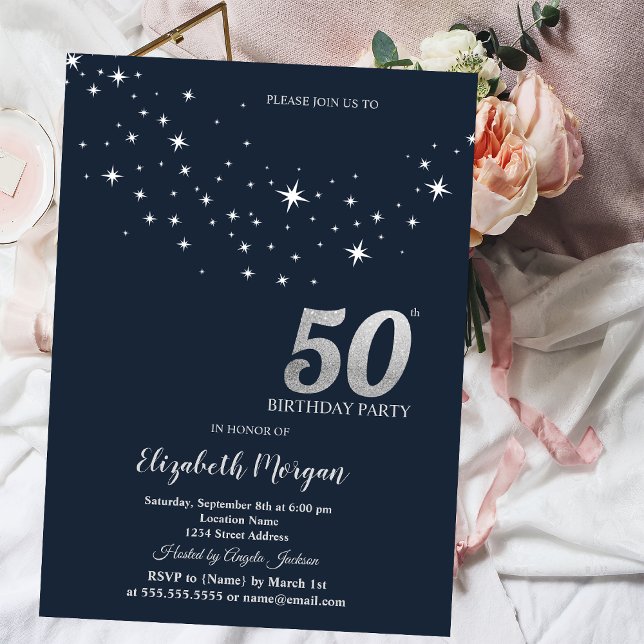 Convites Estrelas Brancas Simples Azuis Festa de Aniversári (Criador carregado)