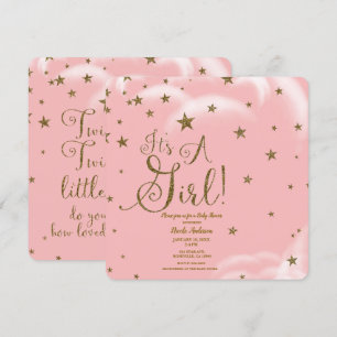 Convites Estrelas Brilhantes Rosa e Dourado É uma Menina Ch