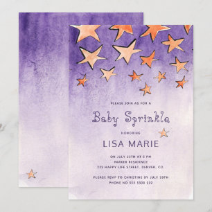 Convites Estrelas cadentes aguarela roxa baby sprinkle