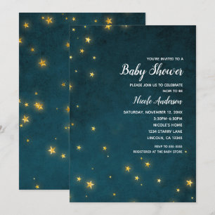 Convites Estrelas Cintilantes Douradas Chã de Bebê Celestia