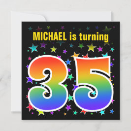 Convites Estrelas coloridas + Padrão arco-íris "35" Anivers