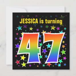 Convites Estrelas coloridas + padrão arco-íris "47" Anivers