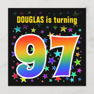 Convites Estrelas coloridas + padrão arco-íris "97" Anivers