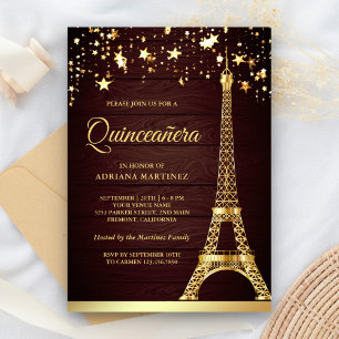 Convites Estrelas Confetti Gold Foil Eiffel Torre Quinceane