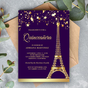 Convites Estrelas Confetti Gold Foil Eiffel Torre Quinceane