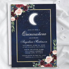 Convites Estrelas da Lua Celestiais Quinceanera Dourada Flo
