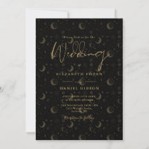 Estrelas da Lua do Script Preto e Dourado Casament