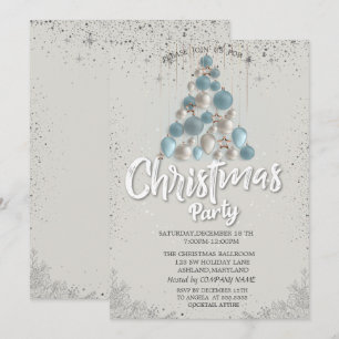 Convites Estrelas de Bolas Azuis Confetes Empresa de Natal