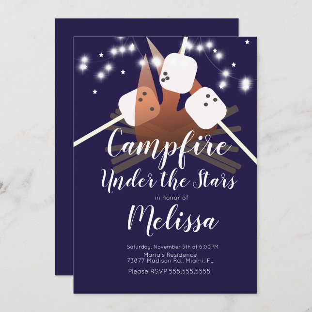 Convites Estrelas de Campfire Marshmallow acampam em festas (Frente/Verso)