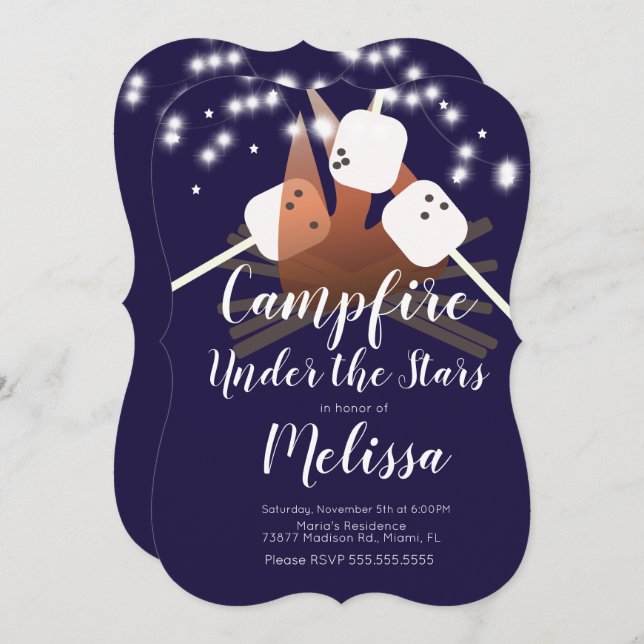 Convites Estrelas de Campfire Marshmallow acampam em festas (Frente/Verso)