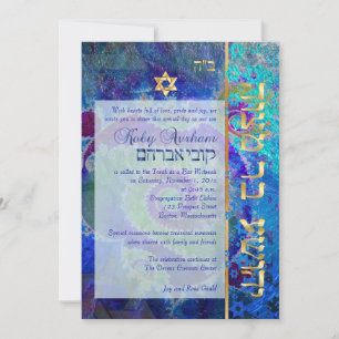 Convites Estrelas de drenagem PixDezines/Bar Mitzvah/azul e