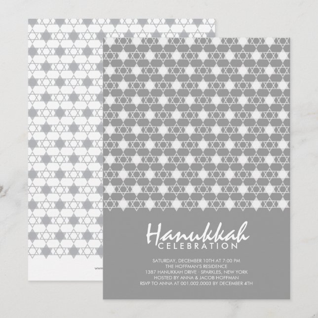 Convites Estrelas De Hanukkah Da cinza Do Partido David Pat (Frente/Verso)