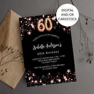 Convites Estrelas de ouro rosa preto de 60 anos