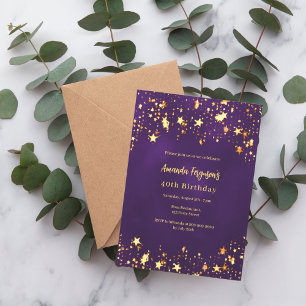 Convites Estrelas de ouro roxo de aniversário