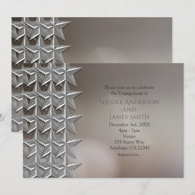 Convites Estrelas de Prata Bokeh Light Noivados Invtions (Frente/Verso)