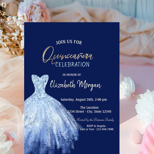 Convites Estrelas de Vestido Azul Galáxia Marinho Azul Quin (Criador carregado)