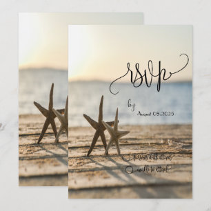 Convites Estrelas do mar Praia de Areia Script RSVP  