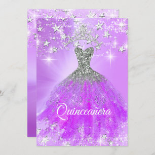Convites Estrelas do Partido Quinceanera Purple Sparkle Tia