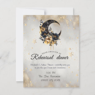 Convites Estrelas Douradas Celestiais Floral Lua