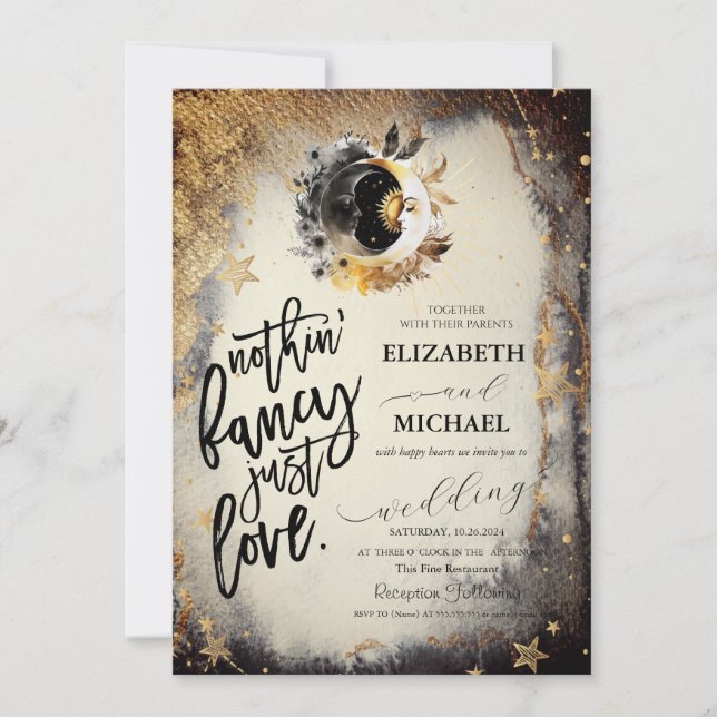 Convites Estrelas Douradas Celestiais Luas Escuras (Frente)