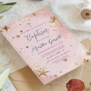 Convites Estrelas Douradas e Batismo de Menina Rosa