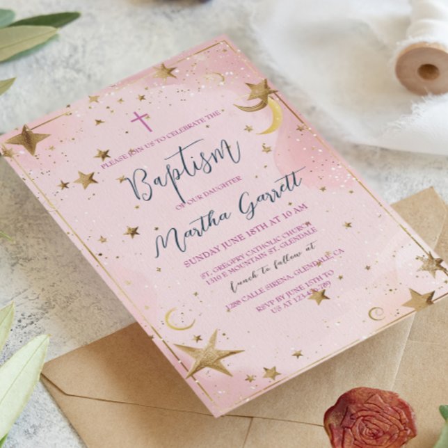 Convites Estrelas Douradas e Batismo de Menina Rosa (Criador carregado)