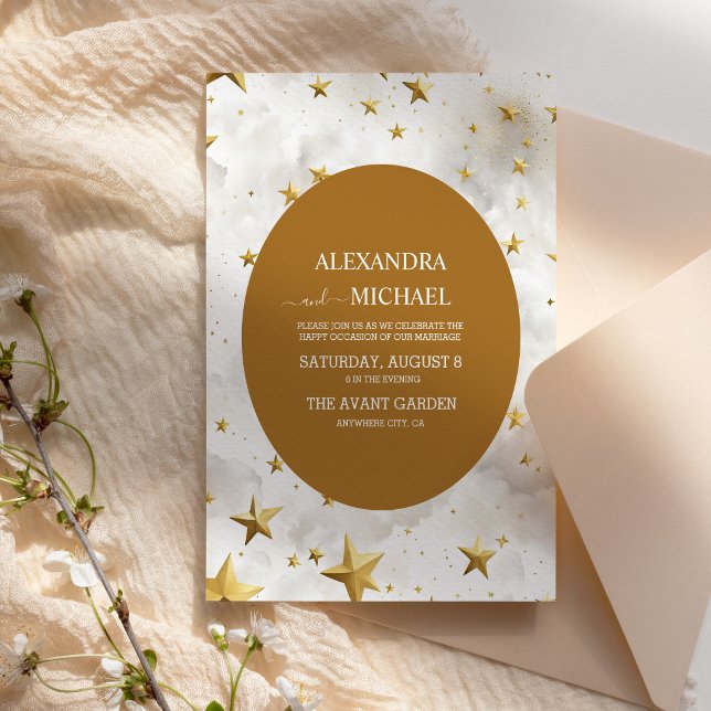 Convites Estrelas Douradas e Brancas Celestiais Casamento (Criador carregado)