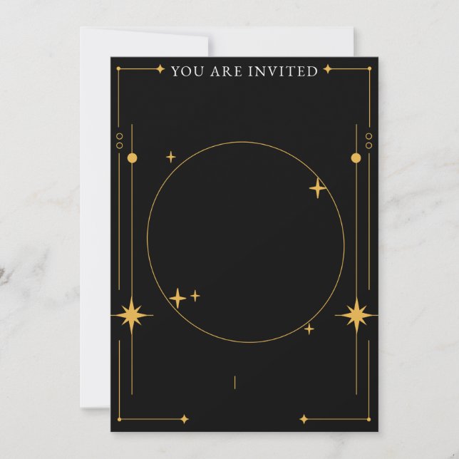 Convites Estrelas Douradas e Pretas Personalizáveis (Frente)