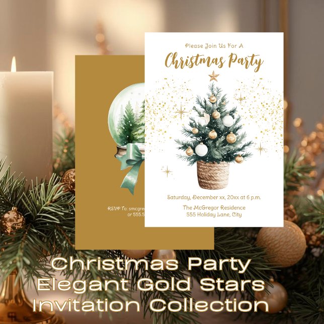 Convites Estrelas Douradas Elegantes do Partido do Natal (Christmas Party Elegant Gold Stars Invitation)