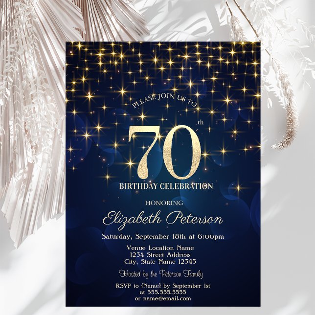 Convites Estrelas Douradas Elegantes  Festa de Aniversário  (Criador carregado)