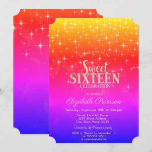 Convites Estrelas Douradas Elegantes Ombre Sweet 16