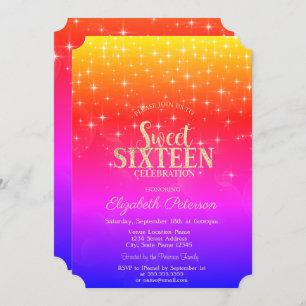 Convites Estrelas Douradas Elegantes Ombre Sweet 16