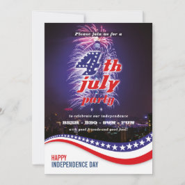 Convites Estrelas e faixas com fogos de artifício 4 de julh