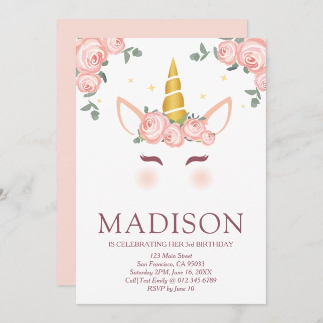 Convites Estrelas e Flores Esparsas - Ontem Unicórnio (Frente/Verso)