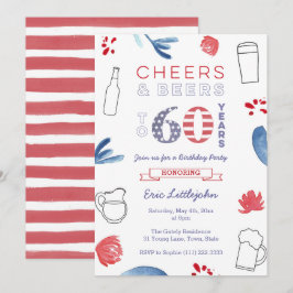 Convites Estrelas e Stripes Machos 60ª Festa de aniversário