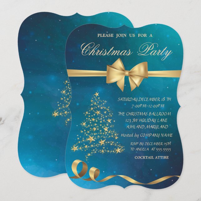 Convites Estrelas Elegantes de Árvore de Natal Arco Festa d (Frente/Verso)