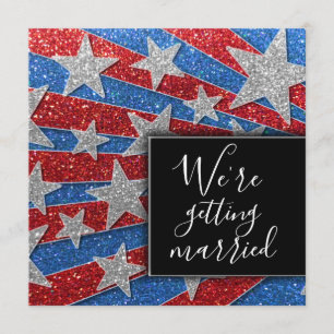 Convites Estrelas Elegantes de Brilho Vermelho Branco e Azu