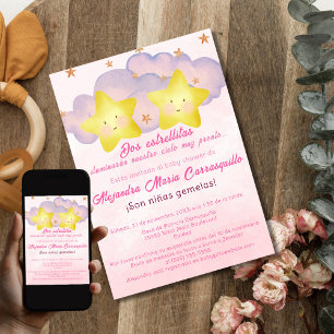 Convites Estrelas Espanholas Pequenas Rosa Gêmeas Meninas C