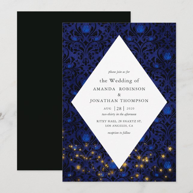 Convites Estrelas Místicas Floral Damasco Casamento (Frente/Verso)
