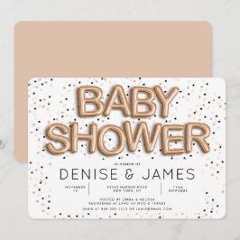 Convites Estrelas n Rosa Gold Foil Balloon Type Chá de fral