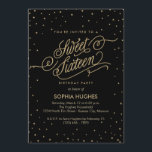 Convites Estrelas Noturnas Douradas e Black Sweet Festa Ses<br><div class="desc">As estrelas de efeito brilhante de ouro brilham nas nuvens de confete à volta desta bela convite de aniversário de 16 e 16, preto de veludo, com um guião de efeito de brilho dourado, "Dezesseis Doce". Perfeito para um rico de chic noturno! Arte original de Colleen Michele. Por favor, note-se...</div>