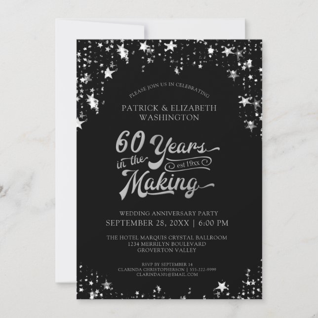 Convites Estrelas Pretas e Douradas do 60º Aniversário 40 A (Frente)