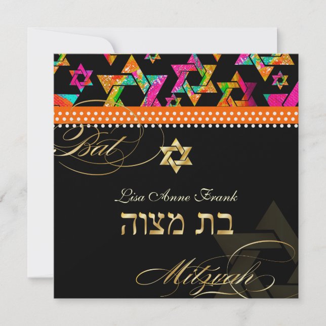 Convites Estrelas Psicodélicas da PixDezine, Bat Mitzvah (Frente)