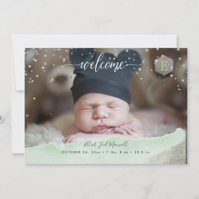 Convites Estrelas reluzidas brilhantes Nascimento Obrigado (Frente)