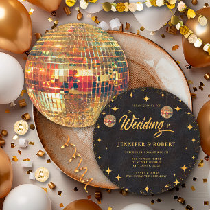Convites Estrelas Retro Bola de Discoteca Brilho Dourado Pr