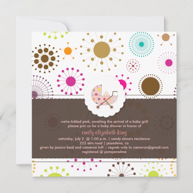 Convites Estrelas Retro PixDezines, chá de fraldas (Frente)