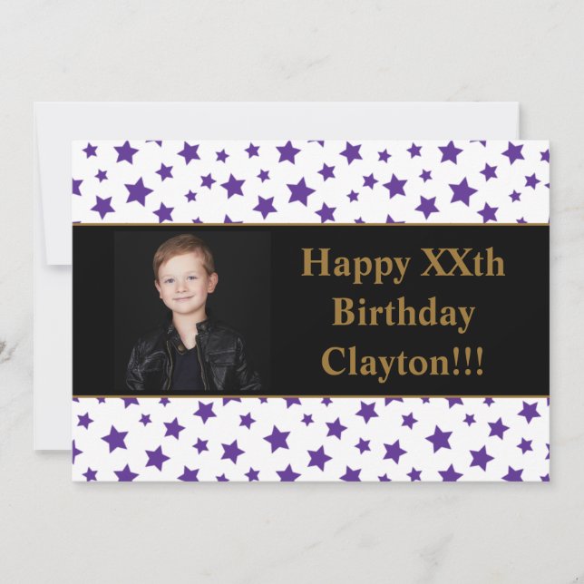 Convites Estrelas Roxas com Festa de aniversário de Fotogra (Frente)