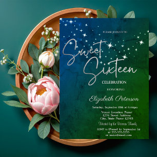 Convites Estrelas Simples Verdes Doce 16 