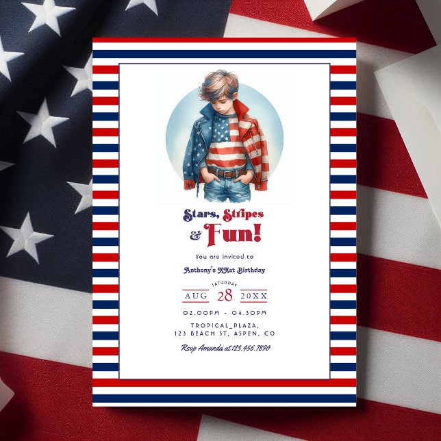 Convites Estrelas, Stripes e Diversão | Todo o American Boy (Stars, Stripes & Fun | All American Boy Birthday Invitation)
